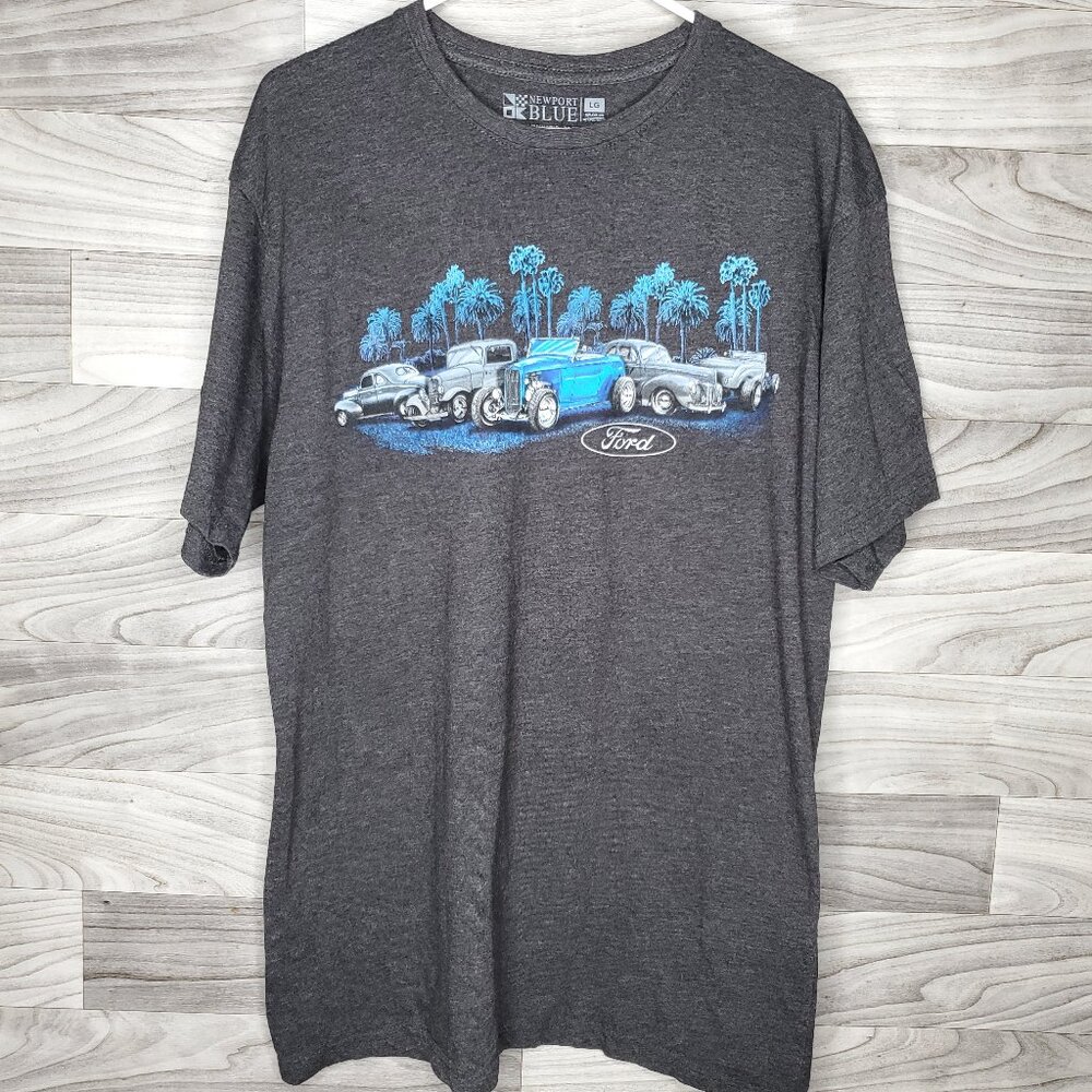 New Port Blue T Shirt Men's XL Dark Gray Graphic Hot Rod Ford Car